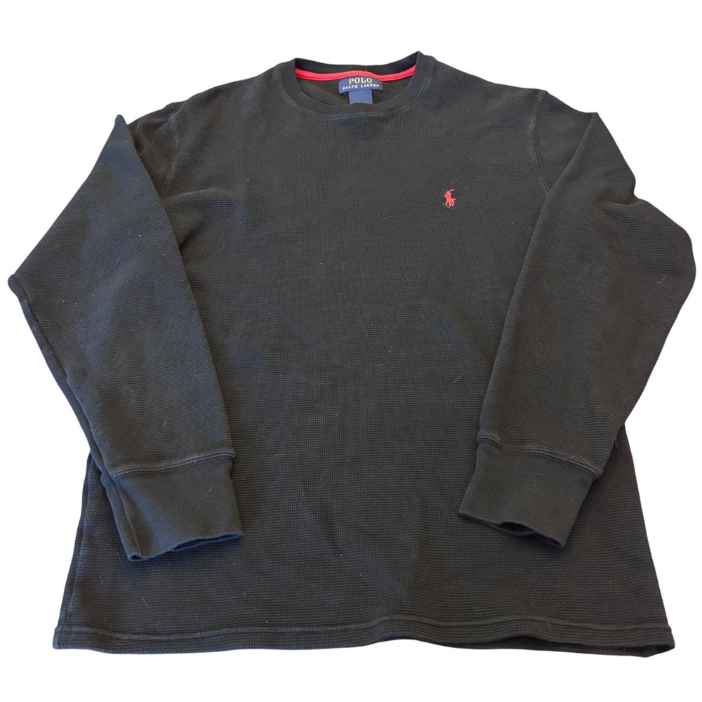 Polo Ralph Lauren | Mens M | Black Waffle Knit Thermal Henley‎ Long Sleeve Shirt